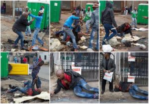 Mozambican national being attacked by a South African national in Alexandra, South Africa during the ongoing xenophobia attacks