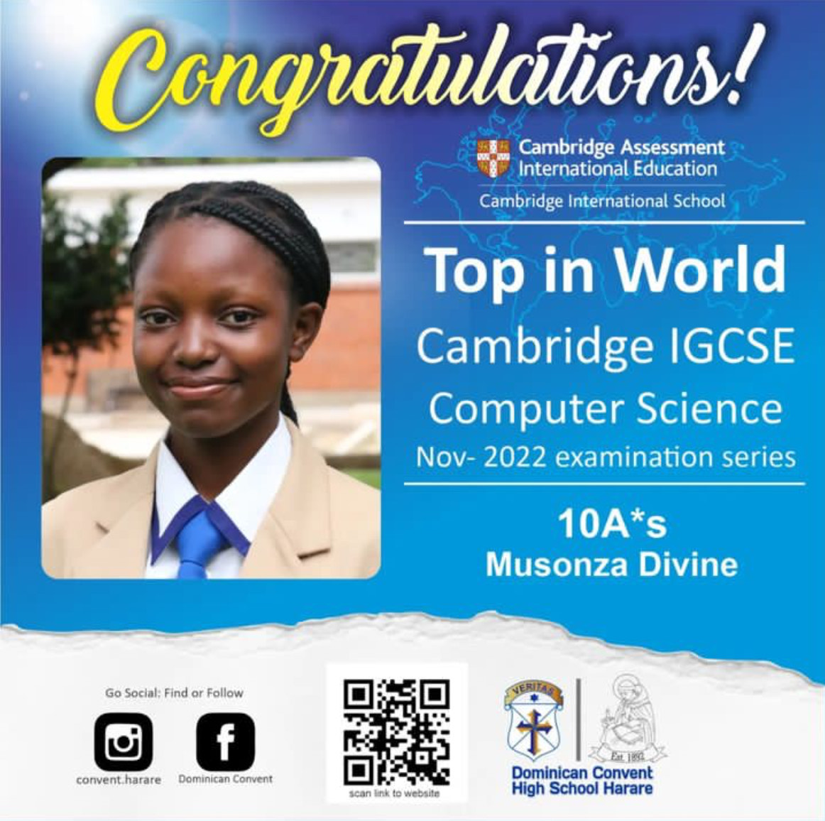Divine Musonza excels in Cambridge Award for IGCSE Computer Science